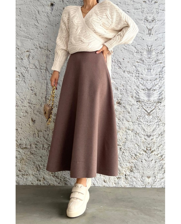 Marron - JUPE EFFET LAINE