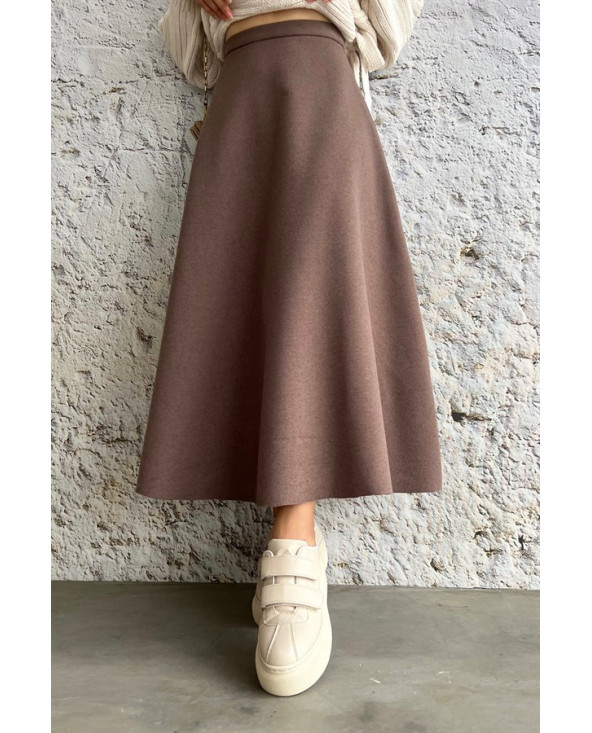Marron - JUPE EFFET LAINE