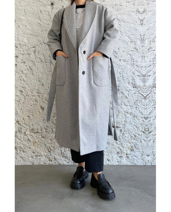 Gris - MANTEAU AMPLE EFFET LAINE