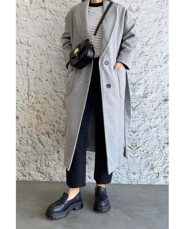 Gris - MANTEAU AMPLE EFFET LAINE
