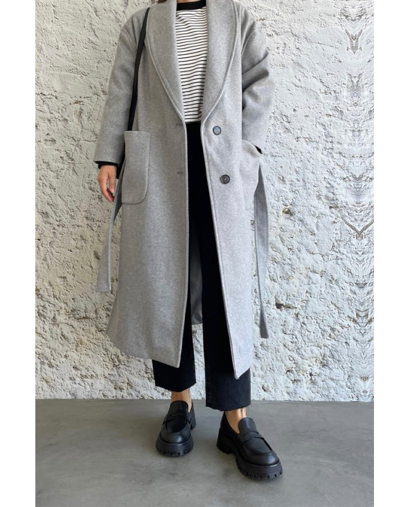 Gris - MANTEAU AMPLE EFFET LAINE