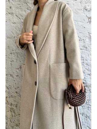 Beige - MANTEAU AMPLE EFFET LAINE