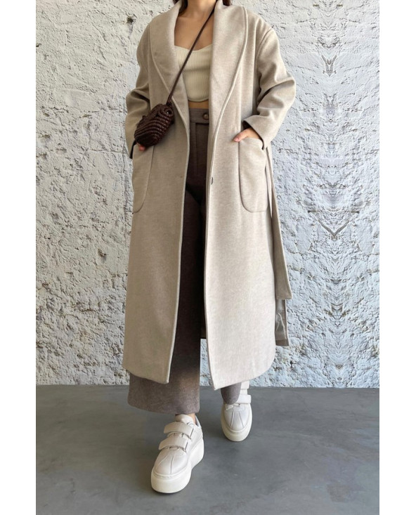 Beige - MANTEAU AMPLE EFFET LAINE