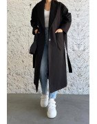 Noir - MANTEAU AMPLE EFFET LAINE