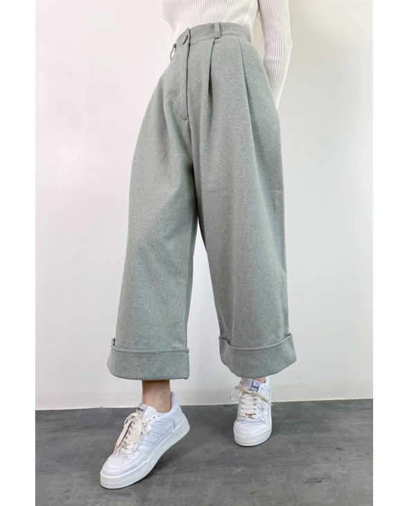 VERT - PANTALON EFFET LAINE