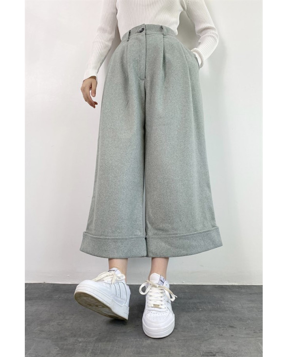 VERT - PANTALON EFFET LAINE