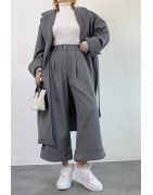 GRIS FONCÉ - PANTALON EFFET LAINE