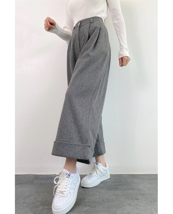 GRIS FONCÉ - PANTALON EFFET LAINE