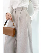 GRIS BEIGE - PANTALON EFFET LAINE