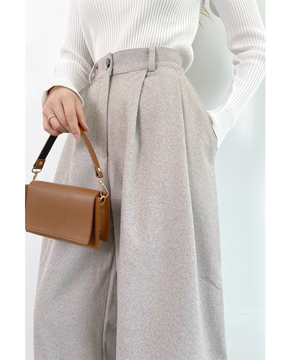 GRIS BEIGE - PANTALON EFFET LAINE
