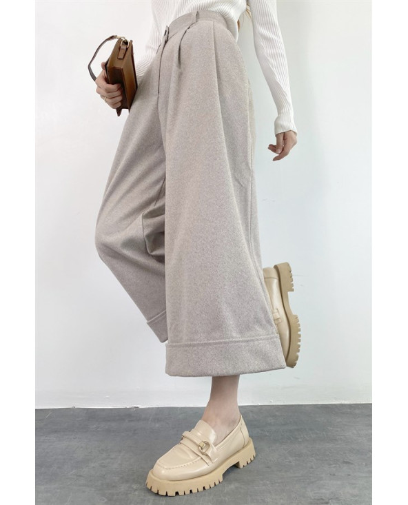 GRIS BEIGE - PANTALON EFFET LAINE