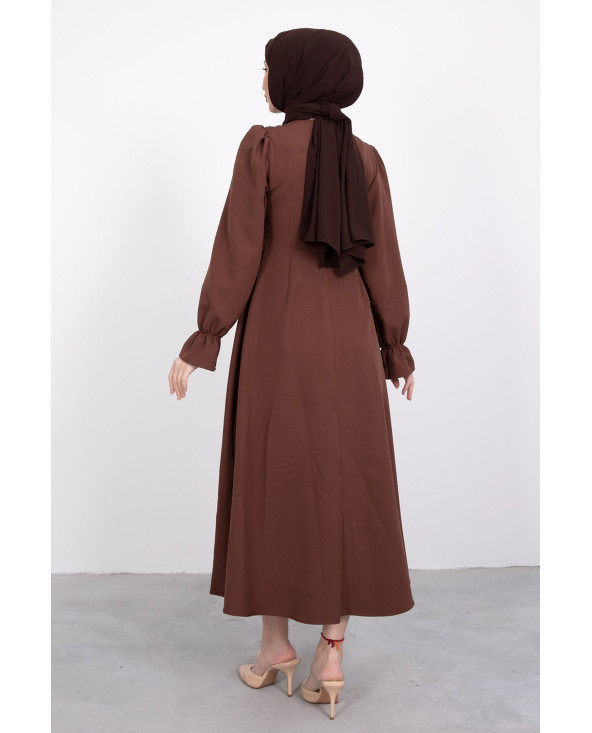 ROBE CRÊPE CINTRÉE - Marron