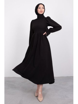 ROBE CRÊPE CINTRÉE - Noir