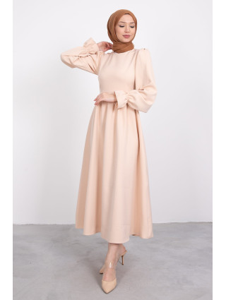 ROBE CRÊPE CINTRÉE - Beige