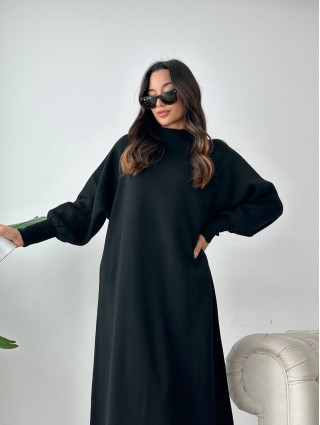 Robe Pull Chic NOIR - Robe pull long pour femme en laine face