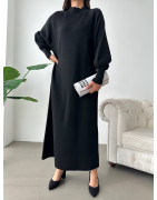 Robe Pull Chic NOIR - Robe pull long pour femme en laine vue ensemble