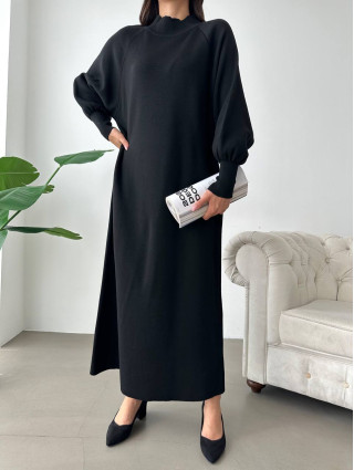 Robe Pull Chic NOIR - Robe pull long pour femme en laine vue ensemble