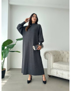 Robe Pull Chic GRIS FONCÉ - Robe pull long pour femme en laine face