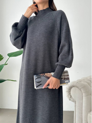 Robe Pull Chic GRIS FONCÉ - Robe pull long pour femme en laine zoom