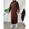 Robe Pull Fermeture Éclair Chocolat - Robe pull long pour femme en laine col zip face 2