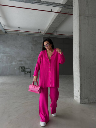 Rose - Ensemble long côtelé