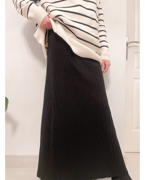 jupe longue en maille cotelet