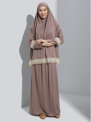 TAUPE - Tenue de Prière 2 Pièces Dentelle