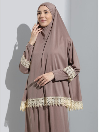 TAUPE - Tenue de Prière 2 Pièces Dentelle