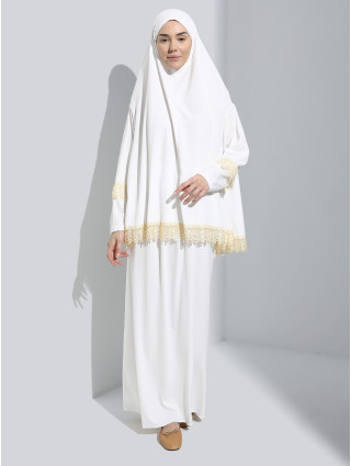 BLANC - Tenue de Prière 2 Pièces Dentelle