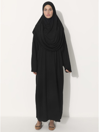 NOIR-Tenue de Prière Tout-en-Un avec Hijab Intégré