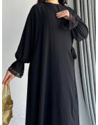 Noir - Abaya Croisée à Nouer