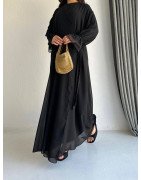 Noir - Abaya Croisée à Nouer