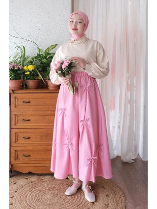 Jupe Trapèze à Nœud Rose