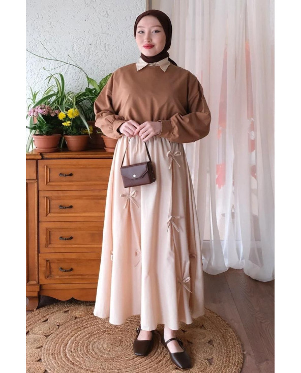 Jupe Trapèze à Nœud BEIGE