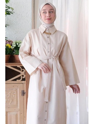 Robe Chemise Longue Coton BEIGE ZOOM