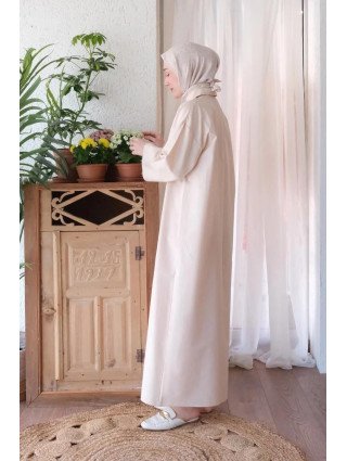 Robe Chemise Longue Coton BEIGE côté