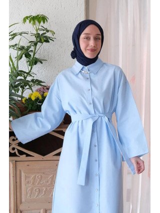 Robe Chemise Longue Coton BLEU