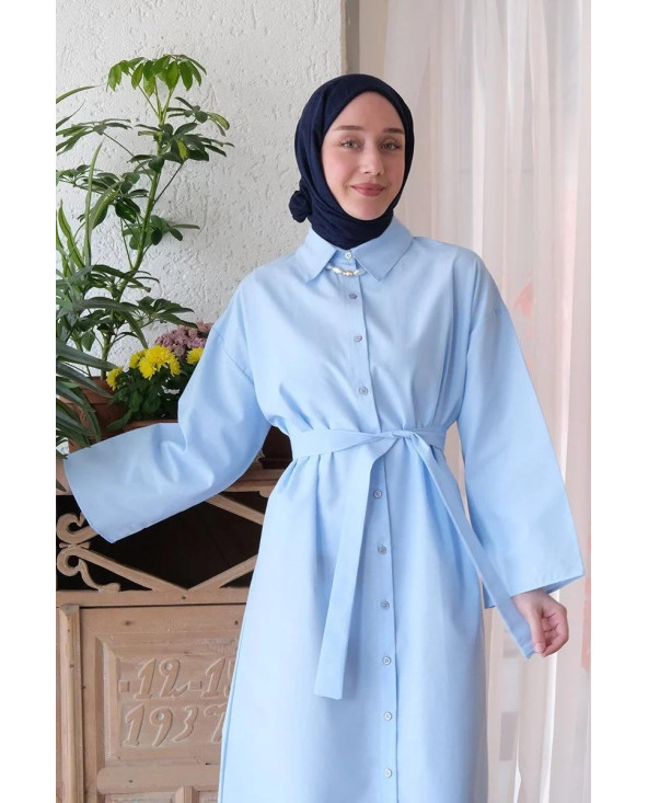 Robe Chemise Longue Coton BLEU