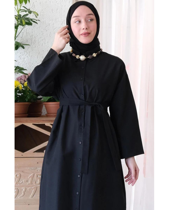 Robe Chemise Longue Coton NOIR