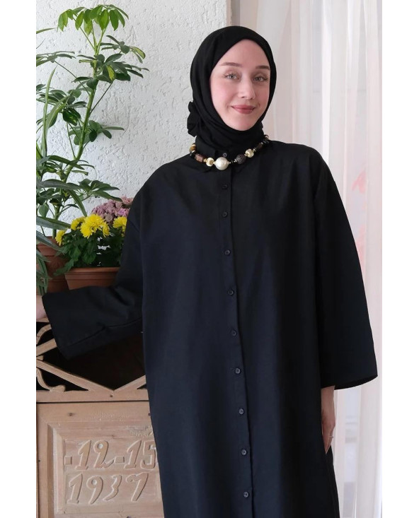 Robe Chemise Longue Coton NOIR