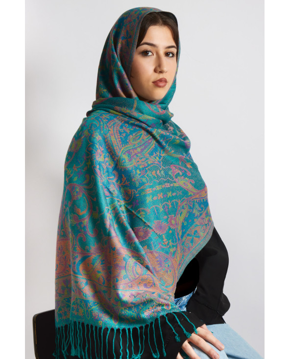 Hijab en Pashmina Vert Bleu