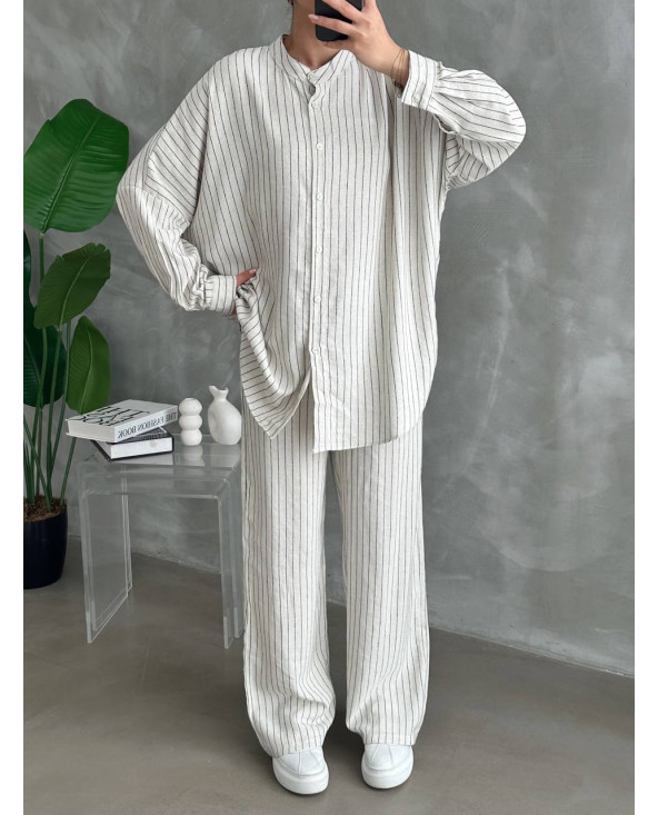 Ensemble Palazzo effet lin Rayé