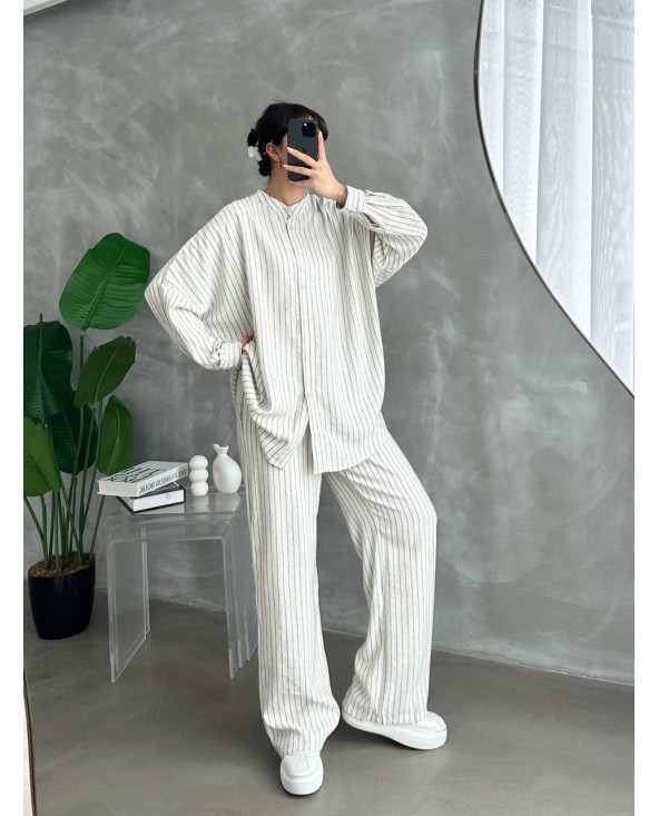 Ensemble Palazzo effet lin Rayé