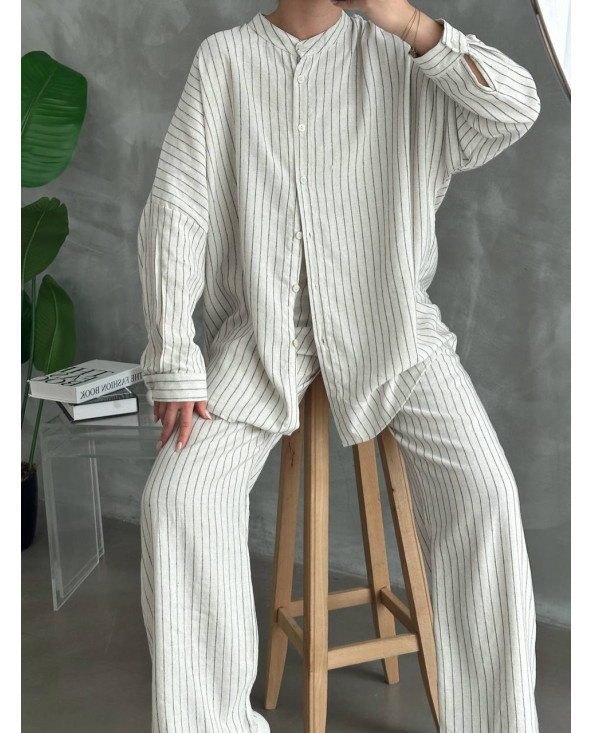 Ensemble Palazzo effet lin Rayé