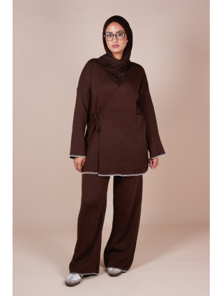 Ensemble croisé maille Marron