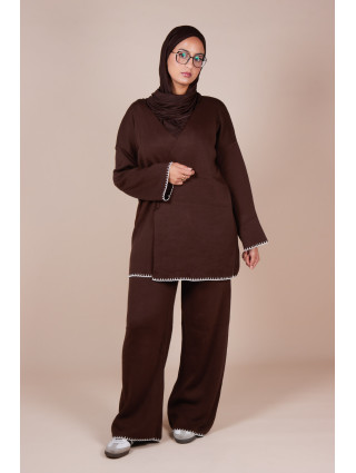 Ensemble croisé maille Marron