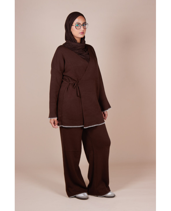 Ensemble croisé maille Marron