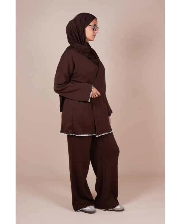 Ensemble croisé maille Marron