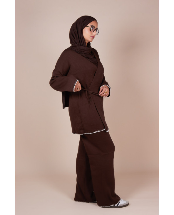 Ensemble croisé maille Marron