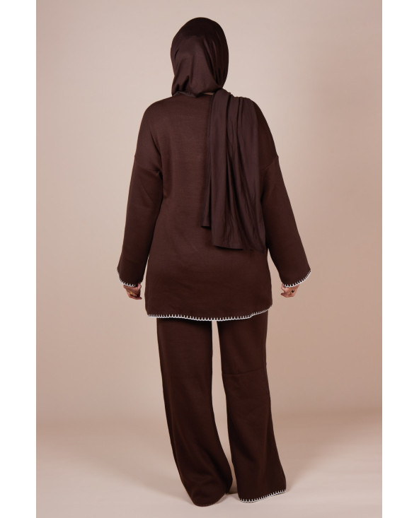 Ensemble croisé maille Marron